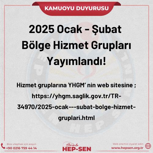 Sağlık Bakanlığı Ocak-Şubat Dönemi Bölge Hizmet Grupları Yayımlandı!